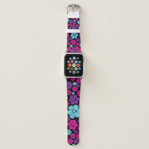 Flower Pattern - Pink, Purple, Blue and Black Apple Watch Band