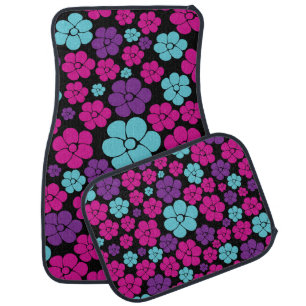 Flower Pattern - Pink, Purple, Blue and Black Car Floor Mat