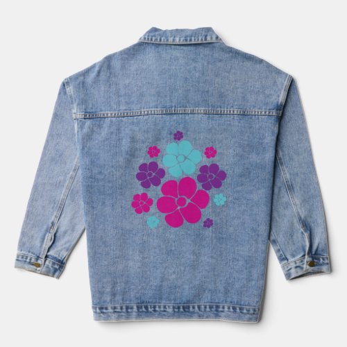 Flower Pattern _ Pink Purple Blue and Black Denim Jacket