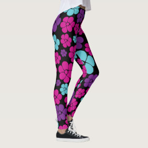 Flower Pattern - Pink, Purple, Blue and Black Leggings