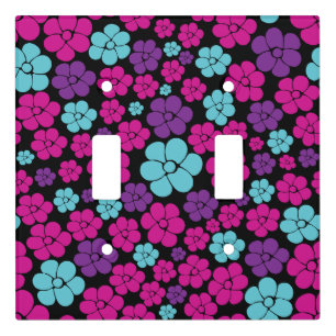 Flower Pattern - Pink, Purple, Blue and Black Light Switch Cover