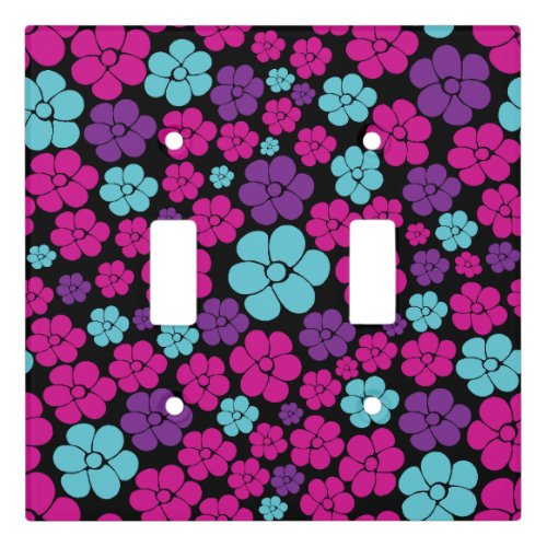 Flower Pattern _ Pink Purple Blue and Black Light Switch Cover