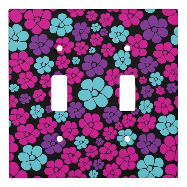 Flower Pattern - Pink, Purple, Blue and Black Light Switch Cover (Front)