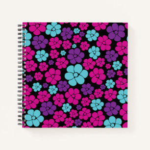 Flower Pattern - Pink, Purple, Blue and Black Notebook