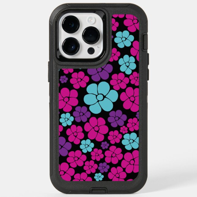 Flower Pattern - Pink, Purple, Blue and Black Otterbox iPhone Case (Back)