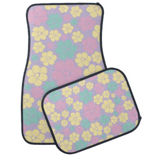 Flower Pattern - Pink, Yellow, Purple and Green Car Floor Mat