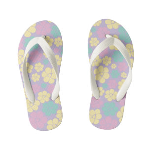 Flower Pattern - Pink, Yellow, Purple and Green Kid's Flip Flops