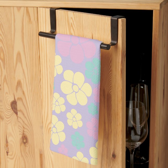 Flower Pattern - Pink, Yellow, Purple and Green Kitchen Towel (Thirds Fold)