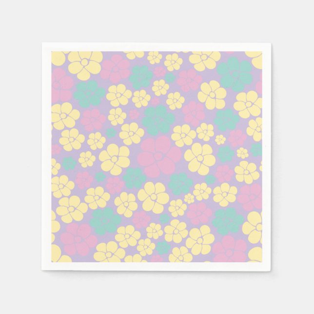 Flower Pattern - Pink, Yellow, Purple and Green Napkins (Front)