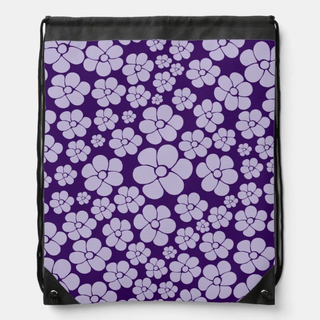 Flower Pattern - Purple Drawstring Bag (Front)