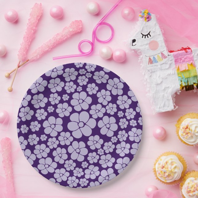 Flower Pattern - Purple Paper Plates (Party)