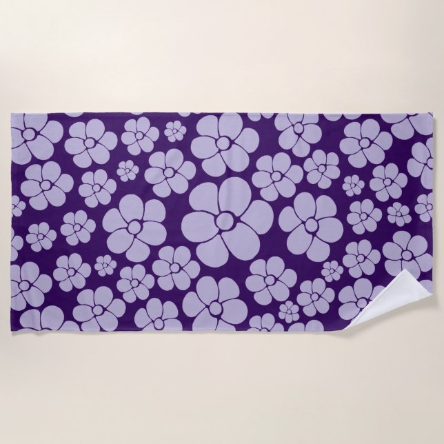 Flower Pattern - Purple Throw Pillow Beach Towel (Front)
