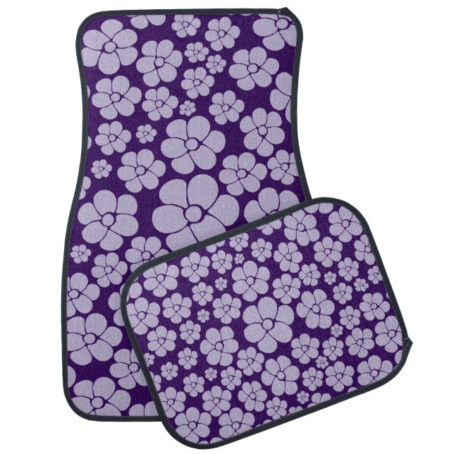 Flower Pattern - Purple Throw Pillow Car Floor Mat (Set)