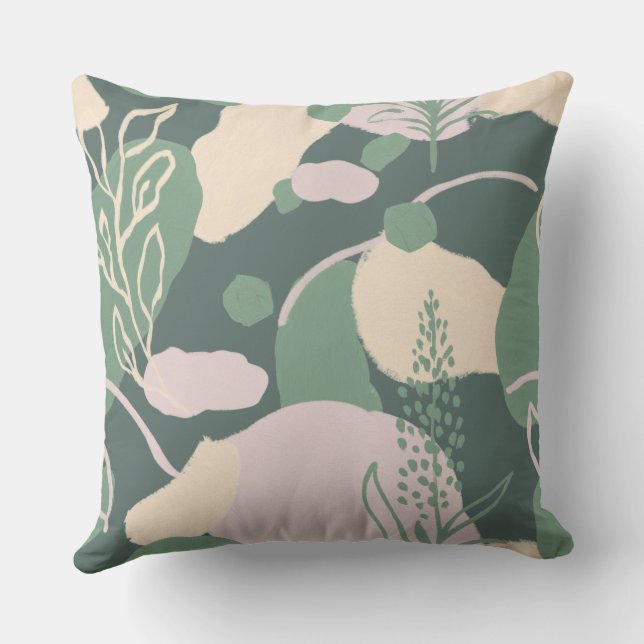 Flower pattern sage green  throw pillow (Back)