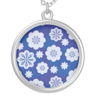 flower pattern silver plated necklace