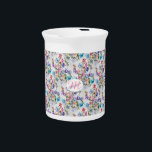 FLOWER PATTERN SO WHIMSICAL DRINK PITCHER<br><div class="desc">Cool and Refreshing Water in this glamorous and fun Pitcher .. .. Colorful, Cheerful and Whimsical watercolor paw print paintings. Airy, carefree and customizable. Blue, Pink, Yellow, Purple, Orange, Mauve, Peach, Aqua, Red are just a few colors that are featured! My Dog’s paws dipped in watercolor, then I created flowers,...</div>