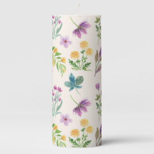 Flower Pattern Spring Floral 3" x 8" Pillar Candle