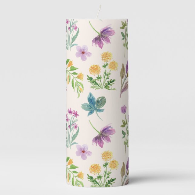 Flower Pattern Spring Floral 3" x 8" Pillar Candle (Front)