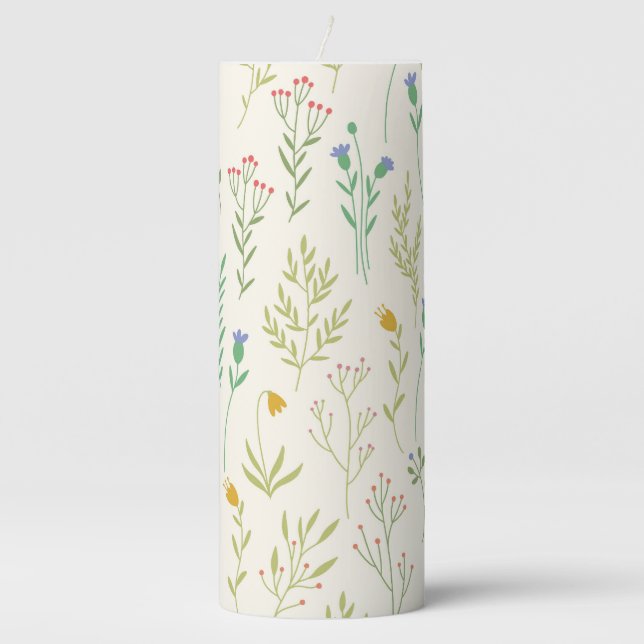Flower Pattern Spring Floral 3" x 8" Pillar Candle (Front)