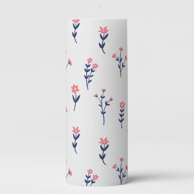 Flower Pattern Spring Floral 3" x 8" Pillar Candle (Front)