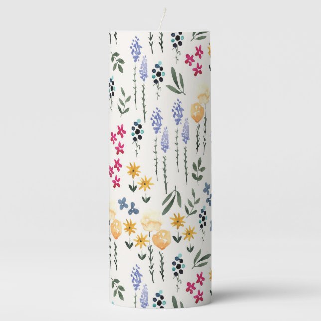 Flower Pattern Spring Floral 3" x 8" Pillar Candle (Front)