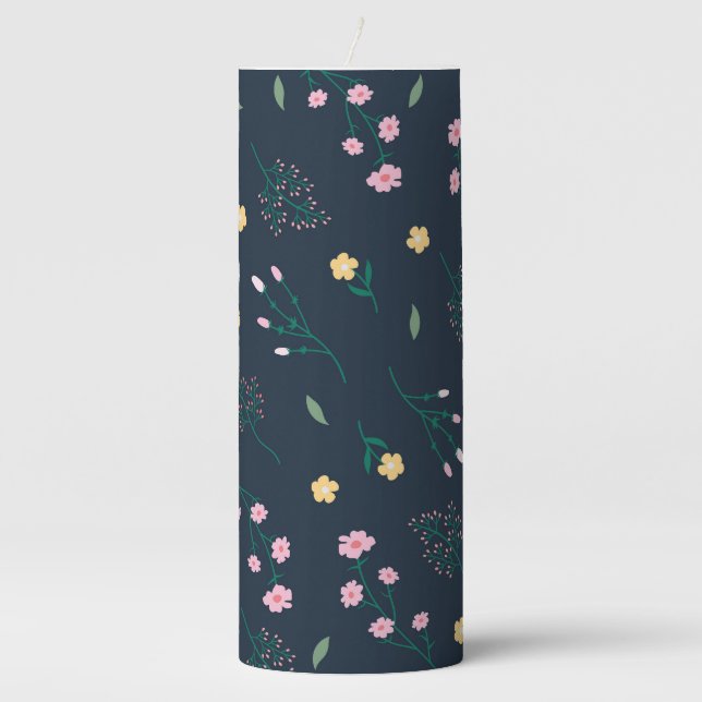 Flower Pattern Spring Floral 3" x 8" Pillar Candle (Front)