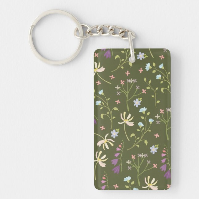Flower Pattern Spring Floral Acrylic Keychain (Front)