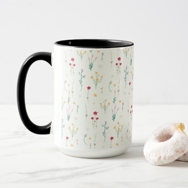 Flower Pattern Spring Floral Combo Mug (With Donut)