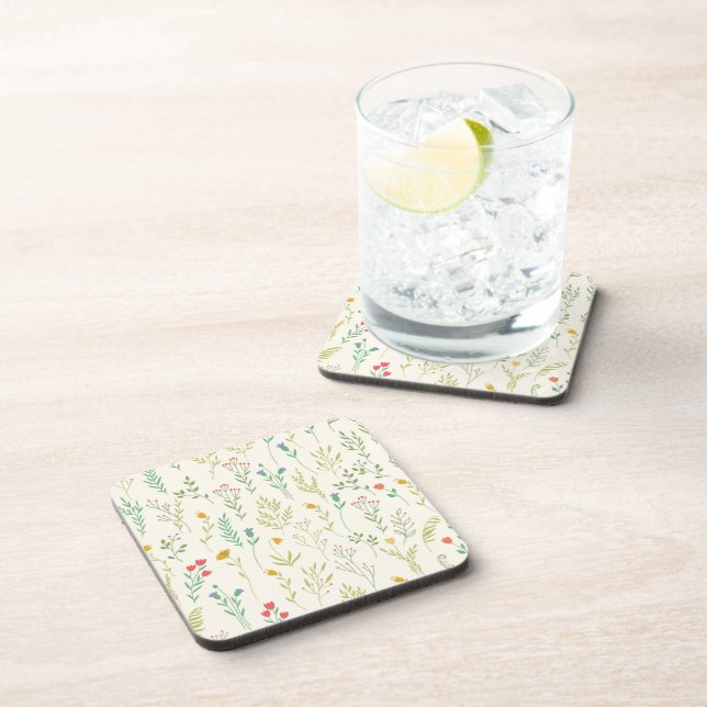 Flower Pattern Spring Floral Hard plastic Beverage Coaster (Right Side)
