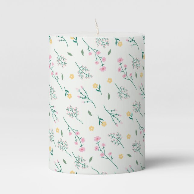 Flower Pattern Spring Floral Pillar Candle (Front)