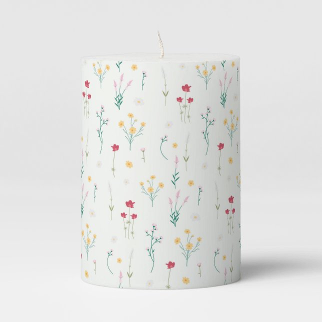 Flower Pattern Spring Floral Pillar Candle (Front)