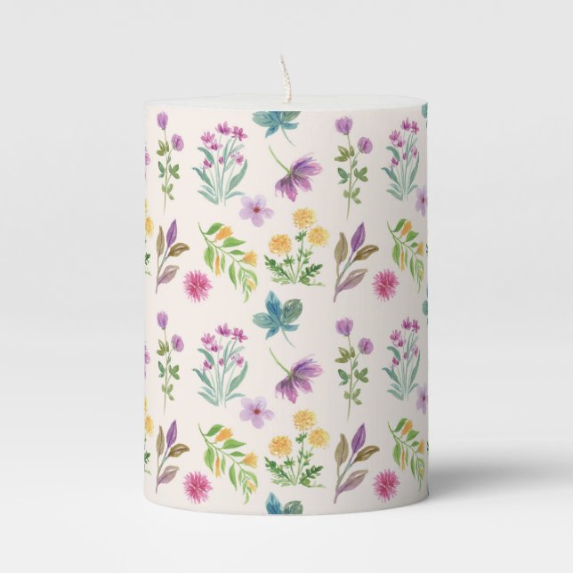 Flower Pattern Spring Floral Pillar Candle (Front)