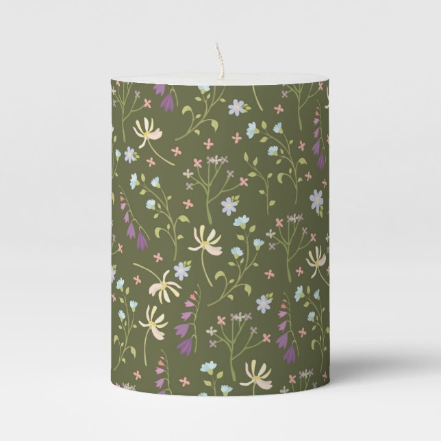 Flower Pattern Spring Floral Pillar Candle (Front)