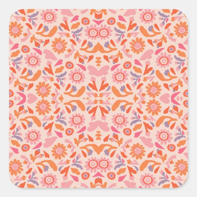 Flower pattern square sticker (Front)