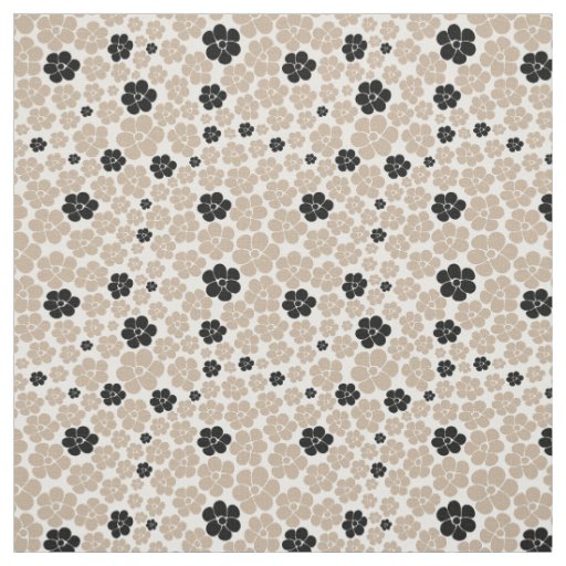 Flower Pattern - Taupe, Black and White Fabric