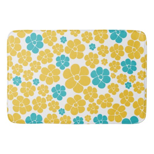 Flower Pattern _ Turquoise and Yellow Bath Mat