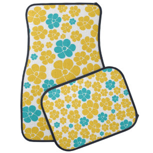 Flower Pattern - Turquoise and Yellow Car Floor Mat
