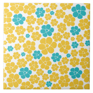 Flower Pattern - Turquoise and Yellow Ceramic Tile