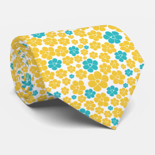 Flower Pattern - Turquoise and Yellow Neck Tie