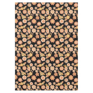 Flower pattern warm color 11.wx4. Black BG Tablecloth