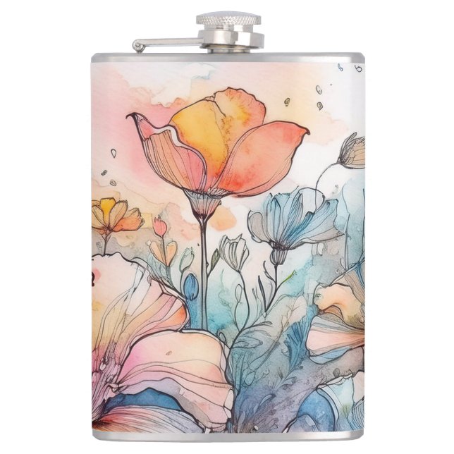 Flower Pattern Watercolor Flask (Front)