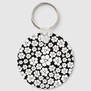 Flower Pattern - White on Black Keychain