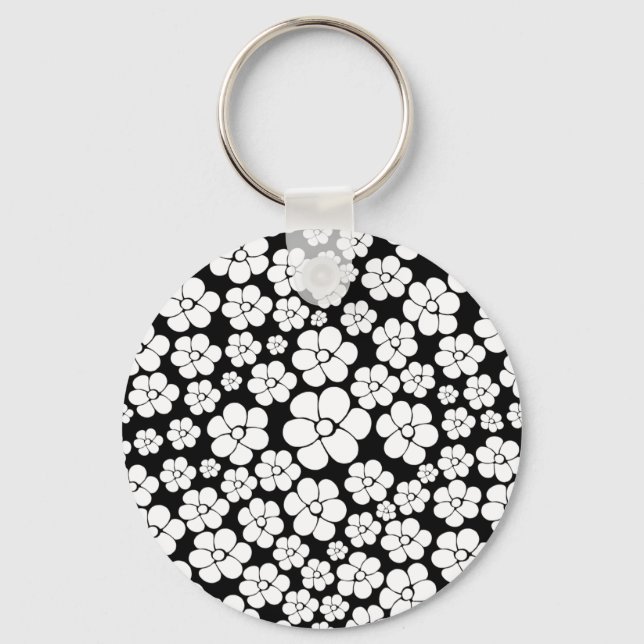 Flower Pattern - White on Black Keychain (Front)