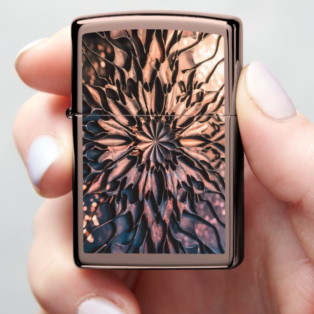 Flower Pattern with Rose Gold Metal Engraving Art Zippo Lighter (In Hand)