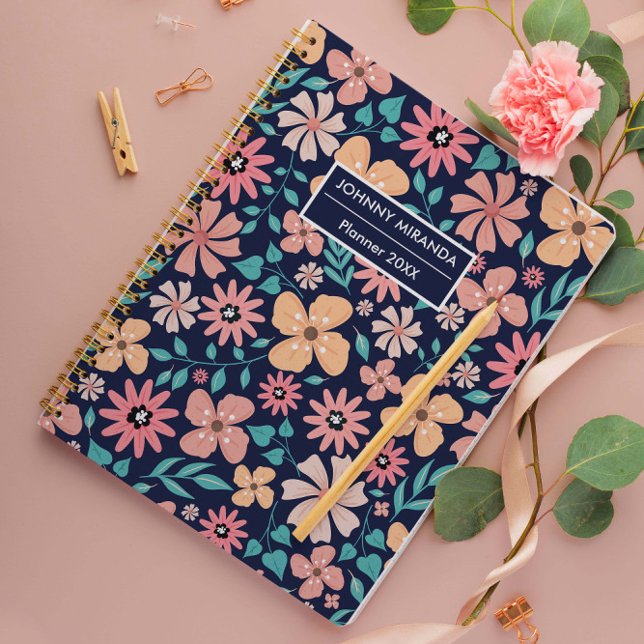 Flower Pattern Year and Name Navy Planner (Creator Uploaded)