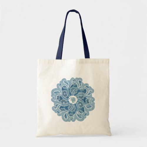 Flower patterned denim faded aqua bag