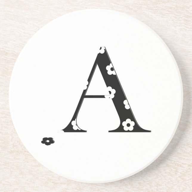 Flower Patterned Letter A Drink Coaster (Front)