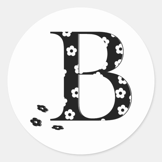 flower Patterned Letter B Classic Round Sticker (Front)