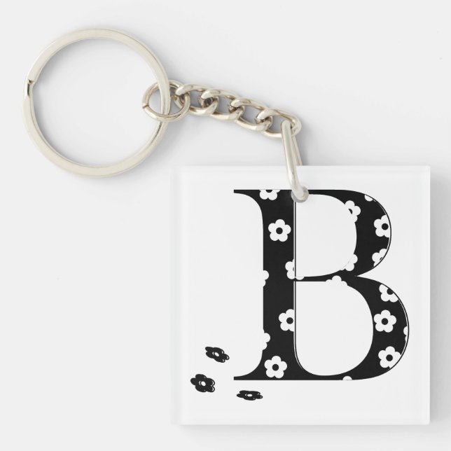 flower Patterned Letter B Keychain (Front)