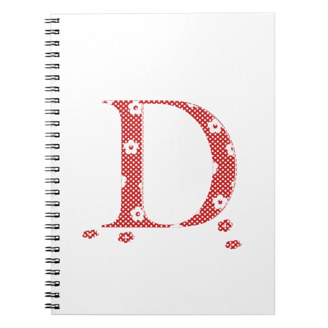 flower Patterned Letter D (red & dots) Notebook (Front)